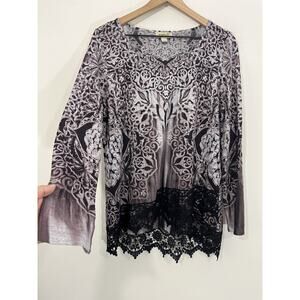 Y2K Boho Goth Peasant Tunic Top L Lace Hippie Witch Celestial Fairy Grunge